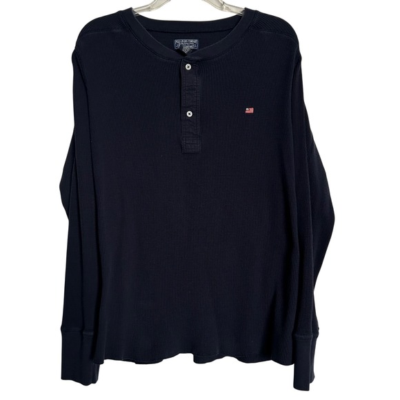 Polo Ralph Lauren Mens Long Sleeve Waffle Knit Henley Shirt USA Flag - Picture 1 of 8